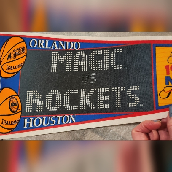 VINTAGE Wincraft 1995 NBA Finals Pennant Magic VS Rockets Made in USA - Picture 5 of 6